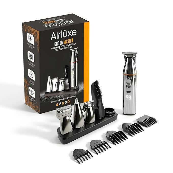 Airluxe GroomMaster 12-in-1 Multi Grooming Kit for Men Beard, Body, Hair, Nose & Ear | Full Body | Suitable for private parts
