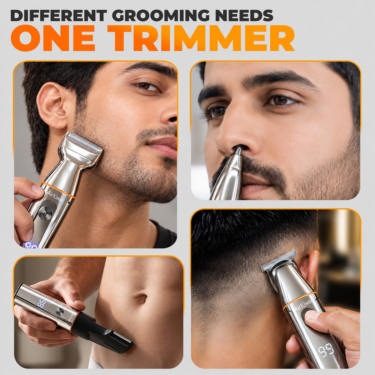 Airluxe GroomMaster 12-in-1 Multi Grooming Kit with case for Men Beard, Body, Hair, Nose & Ear | Full Body | Suitable for private parts